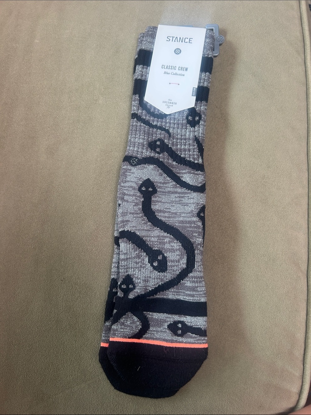 Stance Gray & Black Crew Socks with Subtle Coral Accent